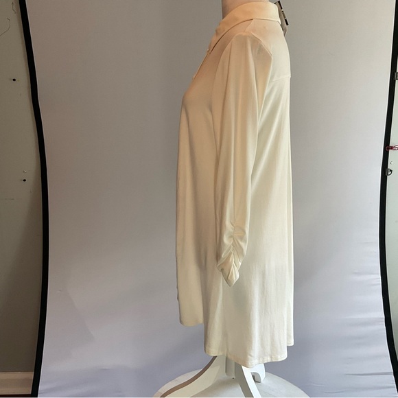 NWT Kim Rogers Small Cream Hi/Lo Button Down Long Sleeve Tunic Shirred Sleeves - Picture 6 of 10